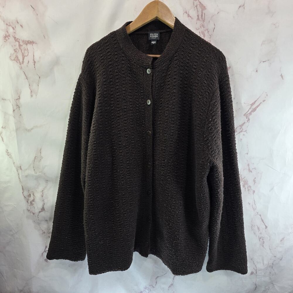 EILEEN FISHER Cardigan Womens 3X Brown Sweater Wool Blend Chocolate Dark